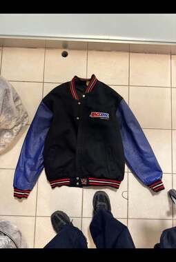 Vintage JH Design AMSOIL Reversible Varsity Racing Jacket Blue Leather Sleeves